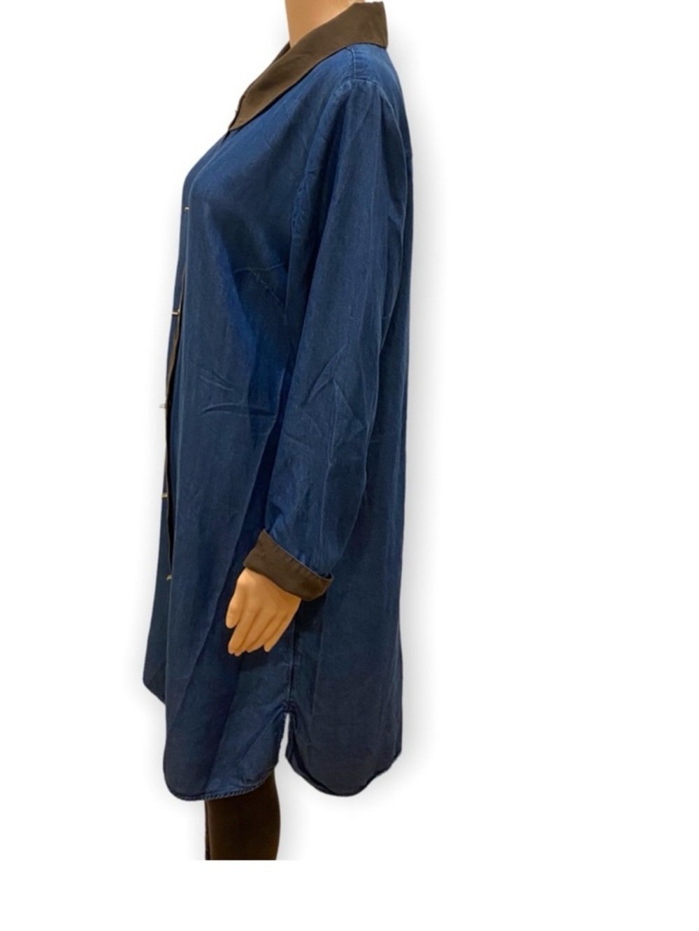 Soft Surroundings Blue Dress with Brown Trim - Picture 4 of 12
